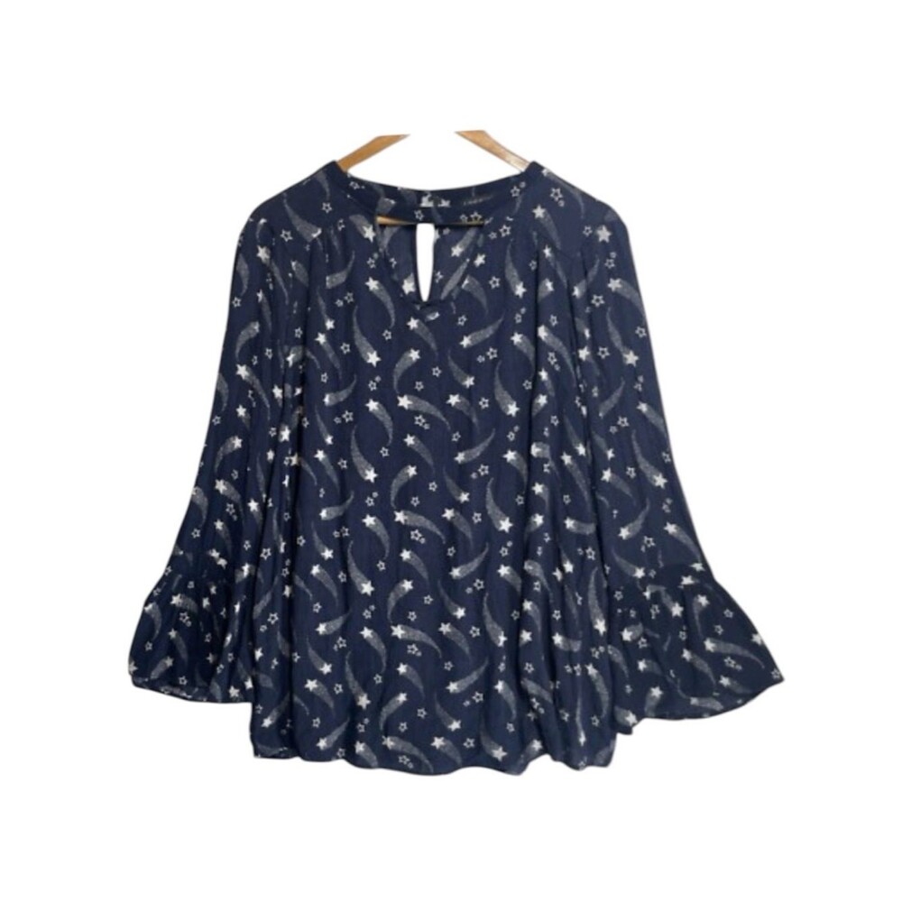 Lane Bryant Blue/White Shooting Stars Bell Sleeve Tunic Blouse Top Shirt Size 20